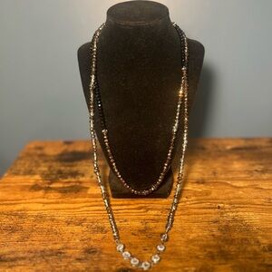 NWOT Henri Bendel Crystal Beaded Gunmetal  Opera Length  Necklace Rare